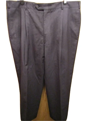 PARA HOMBRES JOS. A. PANTALONES BANK PLISADOS PUÑOS 100% LANA NEGROS A RAYAS TALLA 40X28 Foto 1 de 4