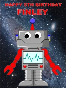 A4 ROBOT EDIBLE ICING BIRTHDAY CAKE TOPPER  - Picture 1 of 1