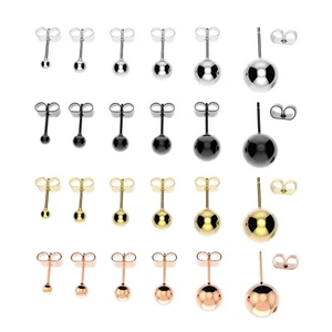 EAR STUDS PLAIN STEEL BALL Unisex Upper Ear, Earrings, 3 -10mm - Picture 1 of 5