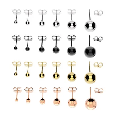 Pendientes BOLA DE ACERO LISO Unisex Oreja Superior, Pendientes, 3-10mm Foto 1 de 4