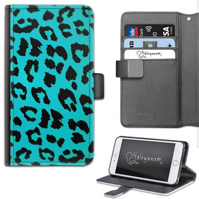 Blue Leopard Print Deluxe PU Leather Wallet Phone Case;Flip Phone Case - Image 1 of 4