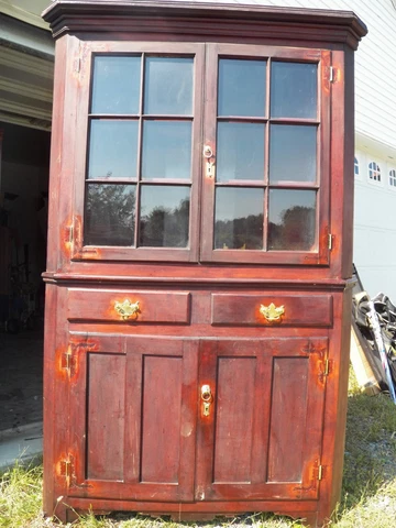 Antique Cherry 2 Piece Corner Cupboard Kitchen Cabinet Southern Pennsylvania Cover