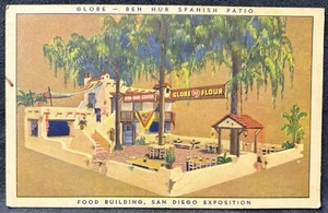 San Diego CA 1935 Exposición ~ Ben Hur Harina Patio Español ~ Globo Harina Publicidad - Imagen 1 de 3