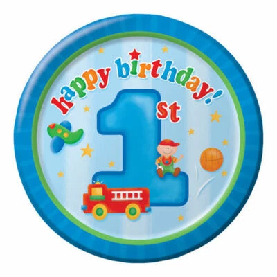 1st Birthday Party Supplies Lunch Plates 8Pk Boy Fun At One Birthday Tableware - Image 1 of 2
