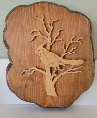 Cardinal Tree Wall Plaque Handmade Country Core Bird Laser Cut Wood Vtg  - Image 1 of 4