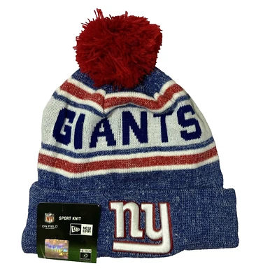 New Era New York Giants Gorro Rojo Azul Rayas NFL Fútbol Pom Spellout NY Foto 1 de 3