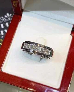 3Ct Round Cut Lab Created Diamond Engagement Men's Ring 14k White Gold Plated - Picture 1 of 4