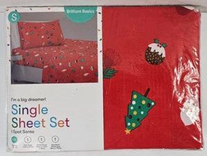 Single Bed Sheet Set Kids Beds Spot Santa 180 Thread Count - Picture 1 of 9