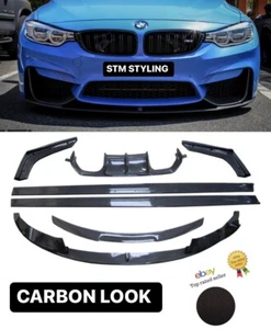BMW M3 M4 F80 F82 F83 FRONT SPLITTER SPOILER CARBON LOOK KIT DIFFUSER SIDE M - Picture 1 of 10