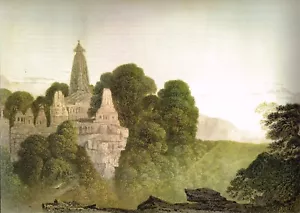 Impresión litográfica india Templos de Mynal (menal) en Mewar Rajasthan siglo XIX - Imagen 1 de 6