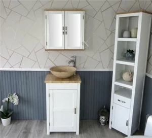Cloakroom Bathroom Vanity Unit White Travertine Stone Wash stand and Basin 308 - Picture 1 of 7
