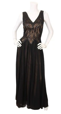 Vestido Tadashi Shoji Feminino 2 Lantejoulas Pretas Varinia Chiffon Sem Mangas Vestido Formal - Imagem 1 de 4