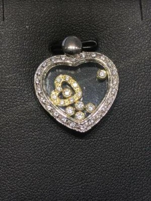 Platino Argento Sterling Bianco Zaffiro Floating Cuore Vetro Halo Ciondolo Gift - Immagine 1 di 3