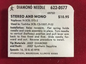 NOS Pfanstiehl 622-DS77 STYLUS NEEDLE Replaces N-3CB, DTS-2 for TOSHIBA 3CB; P52 - Imagen 1 de 2