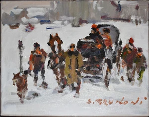 SERGE BRUNONI-Canadian Impressionist-Original Signed Oil-Quebec in Winter - Picture 1 of 7
