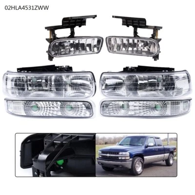 Headlights+Fog Lights Fit For 1999-2002 Chevy Silverado 2000-06 Tahoe Suburban - Image 1 of 4