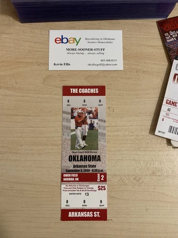 2000 Oklahoma Sooners Arkansas State Complete Ticket Stub OU Norman Stoops Cover