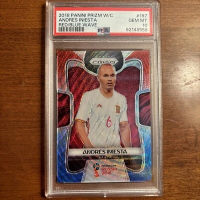 2018 Panini Prizm World Cup - Red & Blue Wave Prizm #197 Andres Iniesta PSA 10  - Image 1 of 2