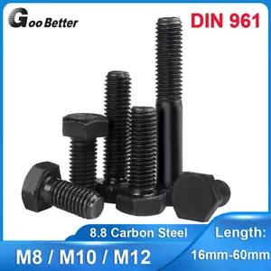 M8 M10 M12 Fine Pitch Thread Hexagon Bolts Carbon Steel Black Oxide Hex Screws - Picture 1 of 63