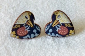 Stockwell Ceramics Strawberry Thief Heart Shaped Earrings - Handmade in England - Picture 1 of 5