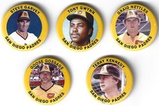 1984 Fun Foods Pins - Padres - Team Set - Gwynn - Gossage - 5 Pins - NrMt+