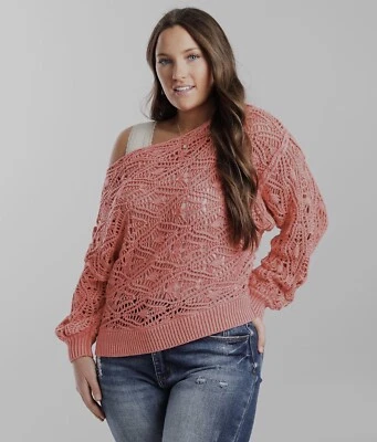 Suéter BKE Hebilla Mujer Especiado Coral Lavado Tejido Abierto Tejido Fuera del Hombro S Foto 1 de 4