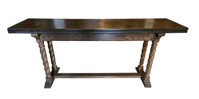Ethan Allan Flip Top Console Dining Table Royal Charter Oak Gothic Barley Twist - Image 1 of 4