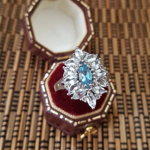 925 Sterling Silber Ring, Schweizer Blautopas und Aquamarin Ring, Gr. P.5 US 7,75 - Bild 1 von 8