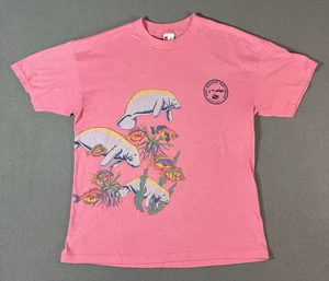 Vintage 80er Meeresbewohner Wickel Grafik T-Shirt Natur Einzelnaht Seekuh XL - Bild 1 von 13