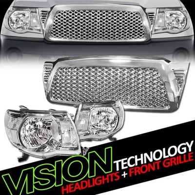 Faros cromados para estacionamiento para 05-11 Tacoma NB con rejilla de parachoques de capó de malla Foto 1 de 2