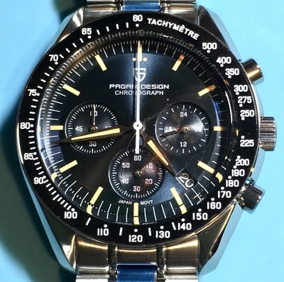 PAGANI DESIGN MOON WATCH CHRONO SAPPHIRE DARK BLUE SUNBURST DIAL PATINA 40MM NEW - Image 1 of 4