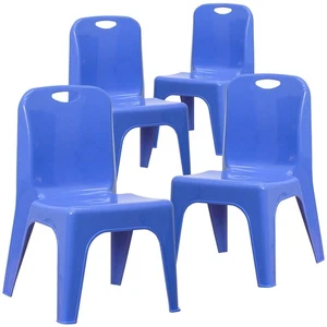 Flash Furniture Whitney 4 Pack Blue Plastic Stackable School Chair with Carrying - Picture 1 of 8