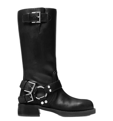 Botas de Moto Michael Kors Crosby en Negro Talla 6 Cuero Acentos Plateados con Caja Foto 1 de 4