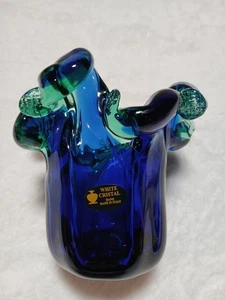 Vintage schwerer Murano handgefertigter Colbolt & grün weißer Kristall Herzstück aus Italien  - Bild 1 von 13