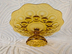 Vintage LE Smith Amber Glass Moon & Stars Footed Cake Plate Pedestal Dish Flat - Picture 1 of 10