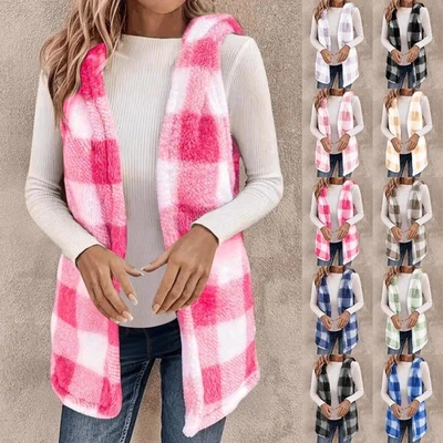 Fleece Hooded Vest Coat Casual Stand Collar Outerwear Jacket Cardigan  - Image 1 of 4