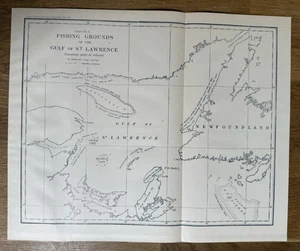 Carta delle zone di pesca Golfo di San Lorenzo 1887 antica mappa nautica Canada - Foto 1 di 10