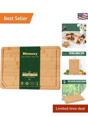 Extra Large 18"x12" Organic Bamboo Cutting Board with Juice Groove and Handles - Image 1 of 4
