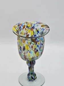 Mundgeblasenes mexikanisches Kunstglas buntes Konfetti Kieselstein Weinglas Kelch - Bild 1 von 12