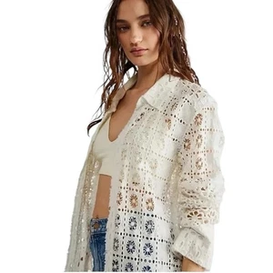 Free People Yesenia Shacket Meridian Moon Lace Eyelet Cream size XL - Picture 1 of 9