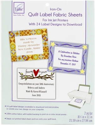 June Tailor Iron-On Ink Jet Quilt Label Fabric Sheets 2/Pkg-White, 8.5"X11"