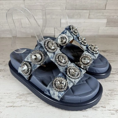 Sandalias Kurt Geiger London Orson Denim Cristal Joya Tachuelas Adorno Slide-7.5 NUEVAS Foto 1 de 4