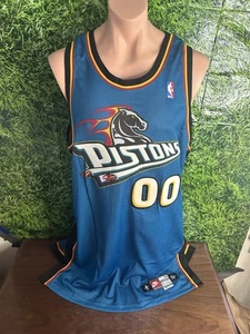 1997-98 Detroit Pistons Basketball Eric Montross Teal Nike Jersey Size 52+5 - Picture 1 of 5