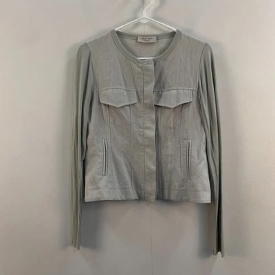 Lola & Sophie Mujer Pequeña Chaqueta Camisa Top Blusa Gris Lino Manga Larga Tejida Foto 1 de 4