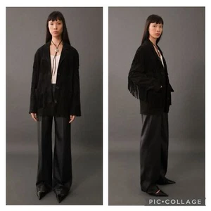 Mango Small Black Fringe Suede Jacket - Picture 1 of 13