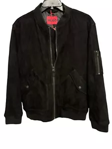 Size XS NWT Hugo Boss Black Suede Leather Bomber Jacket Mens - Picture 1 of 9