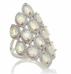 RARITIES  Ethiopian OPAL White Zircon Silver Tattoo Ring 10 $929 Carol Brodie - Picture 1 of 10