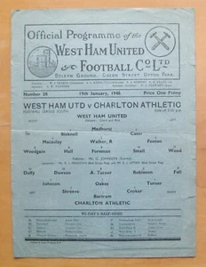 WEST HAM UNITED v CHARLTON ATHLETIC 1945/1946 Good Condition Football Programme - Picture 1 of 2