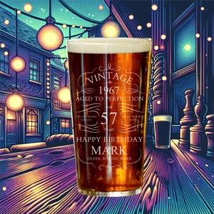 Personalised Pint Glass, Birthday Gift 57th 58th 59th 60th 61st 62nd 63rd 64th - Picture 1 of 15