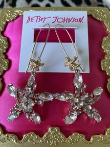 Betsey Johnson Surfmaid Pink Crystal Jeweled Gold Starfish Earrings SPARKLY - Picture 1 of 3